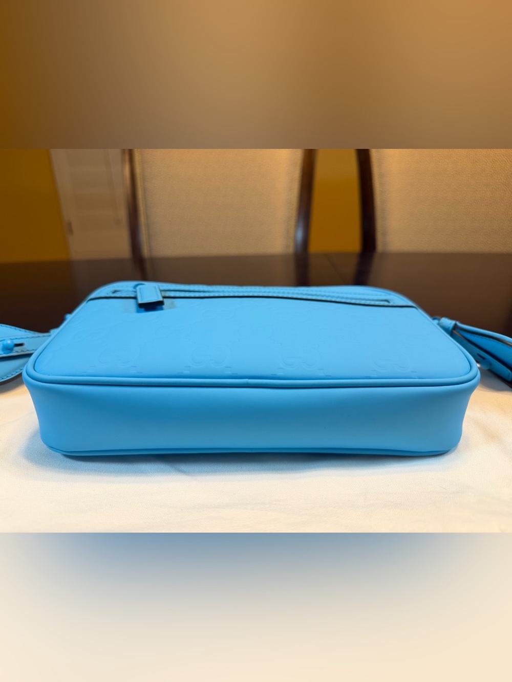 New Authentic Gucci GG Supreme Logo Blue Leather Shoulder Bag - Picture 12 of 16